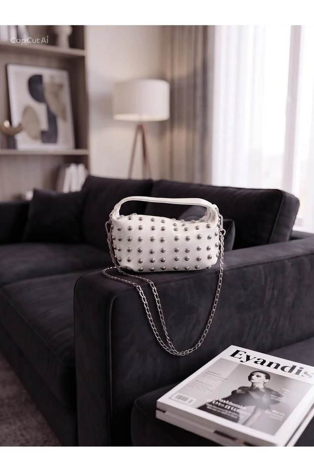 Women's Troc Studded Baguette Chain Strap Shoulder and Crossbody Bag