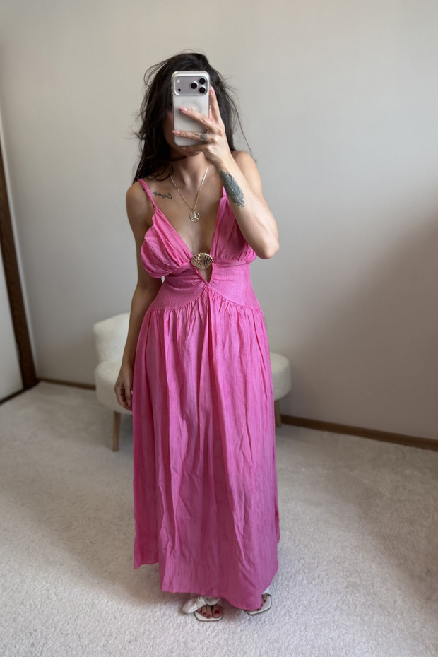 Pink Seashell Detailed Midi Dress