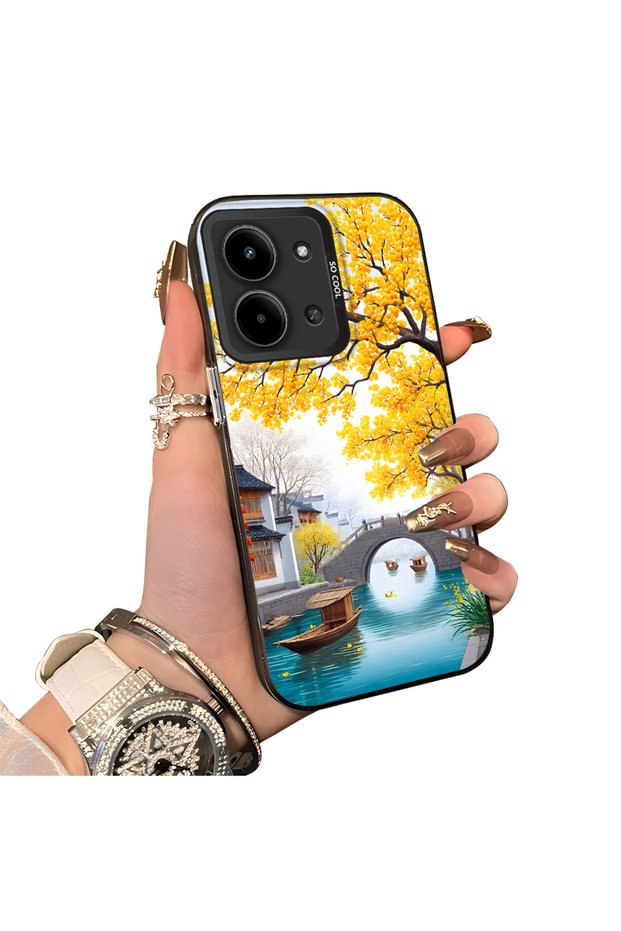 Redmi 15C 4g Compatible Silicone Edge Hard Back Case Couple Phone Case Landscape Pattern