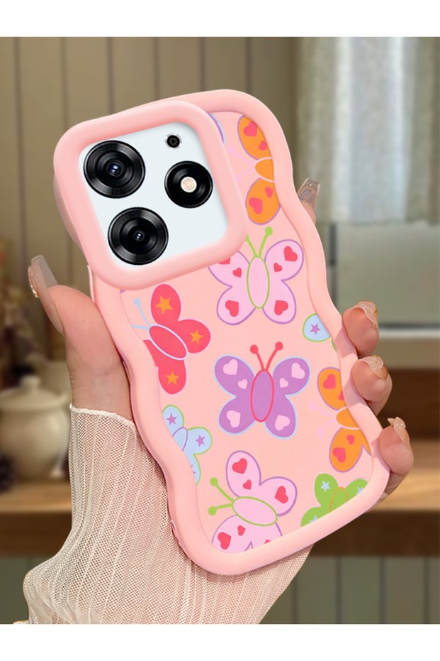 Tecno Spark 10 Pro Compatible Case Camera Protector Pink Silicone Couple Phone Case Butterfly Pattern