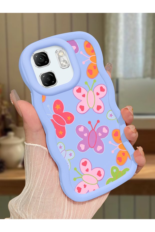 Infinix Hot 50I Compatible Case Camera Protector Blue Silicone Couple Phone Case Butterfly Pattern