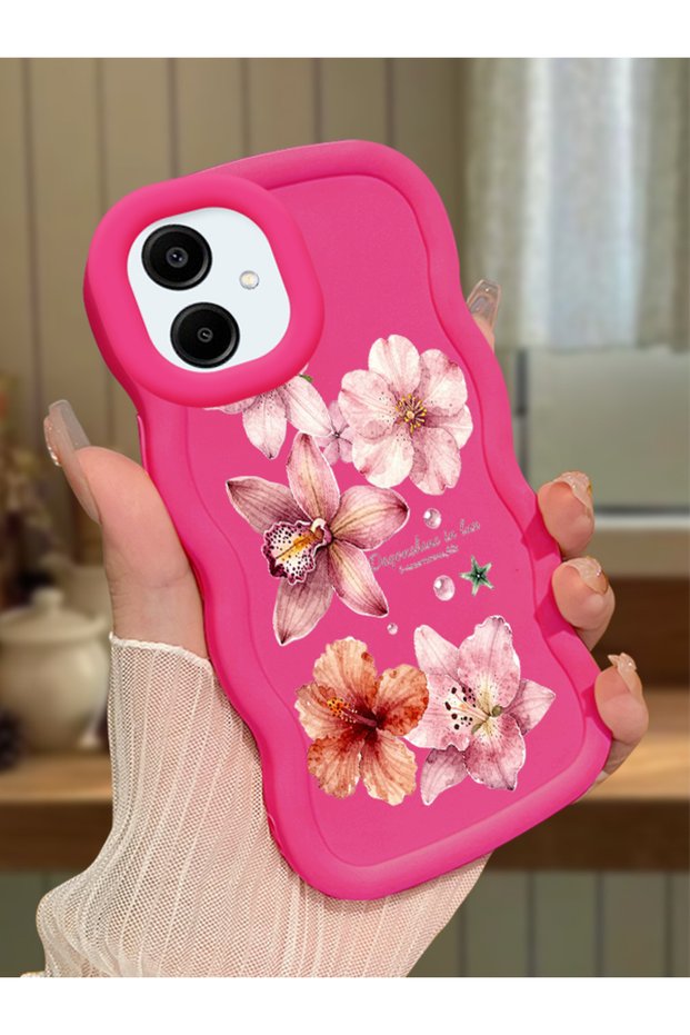 Samsung Galaxy A06 Compatible Case Camera Protector Red Silicone Couple Phone Case Floral Pattern