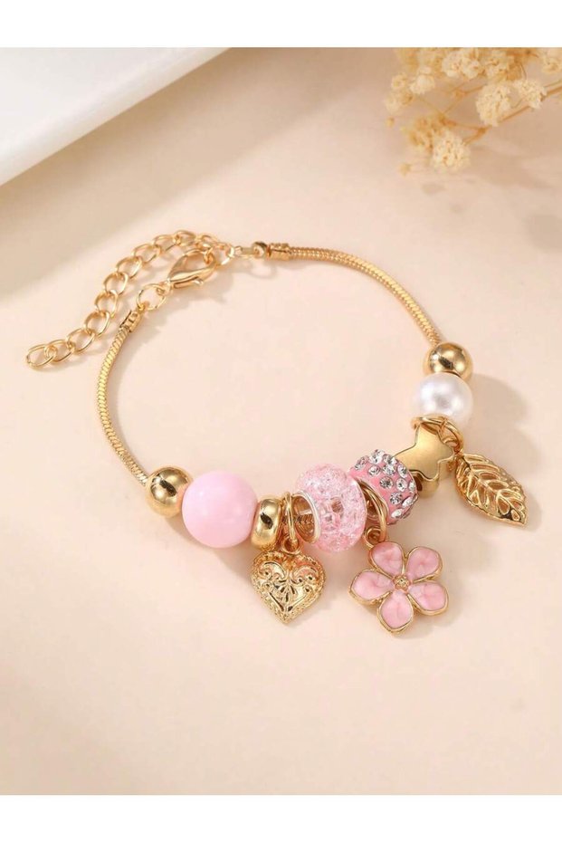 pink 1pc or 3pcs Girls‘ Charm Bracelet Set with Shell, Pentagram, Flower, Starfish & Cherry. Cute Mi