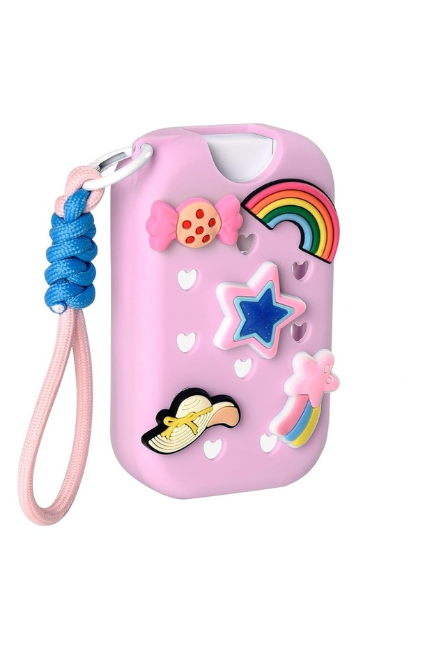 Pink Lightweight Hand Sanitizer Spray Case With Charms Keyring Protective Cover Heart-shaped Hole Sh