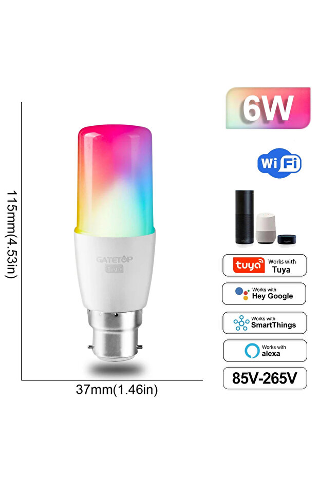 نعم، مصباح LED ذكي RGB قابل للتعتيم، 85-265 فولت، T37، 6 واط، B22، متوافق مع Tuya GU10 C37 A60 T37 E14 E27 B22، مزود بتقنية واي فاي Magi