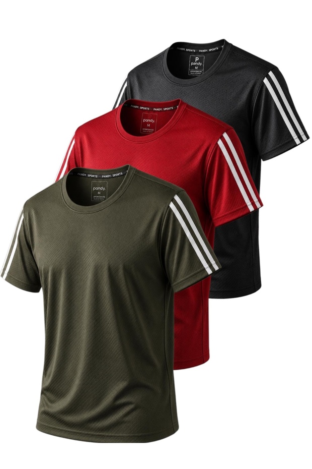 3-Piece Sleeve Stripe Quick Dry Breathable Fabric Sports T-Shirt