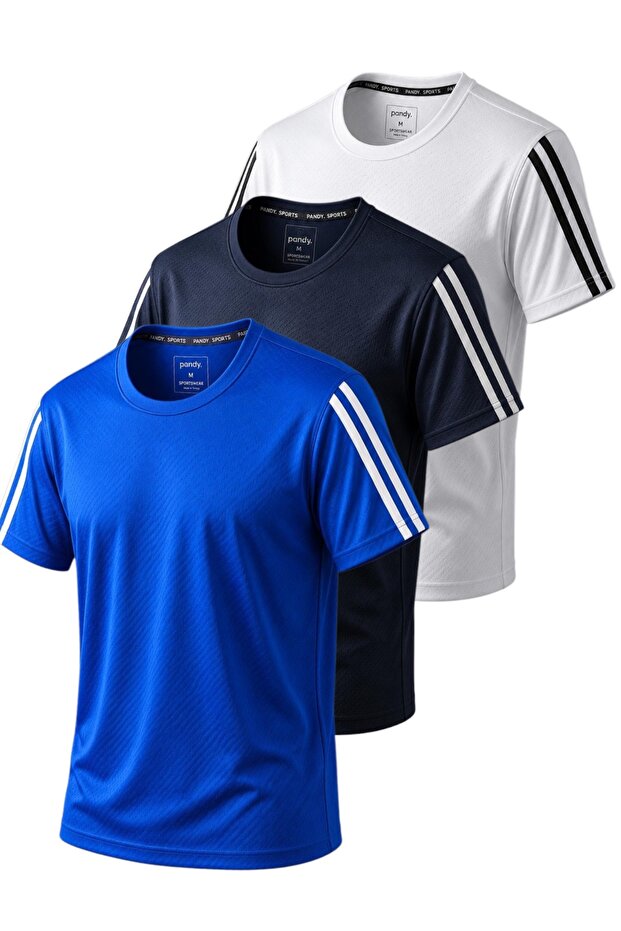 3-Piece Sleeve Stripe Quick Dry Breathable Fabric Sports T-Shirt