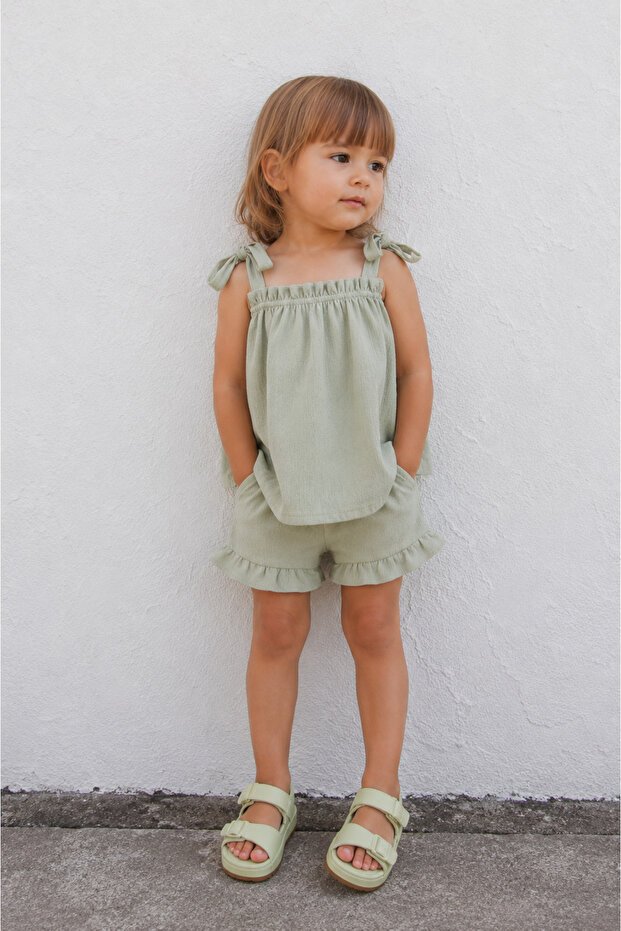 Ruffle Legged Mint Baby 2-Piece Set with Tie Strap