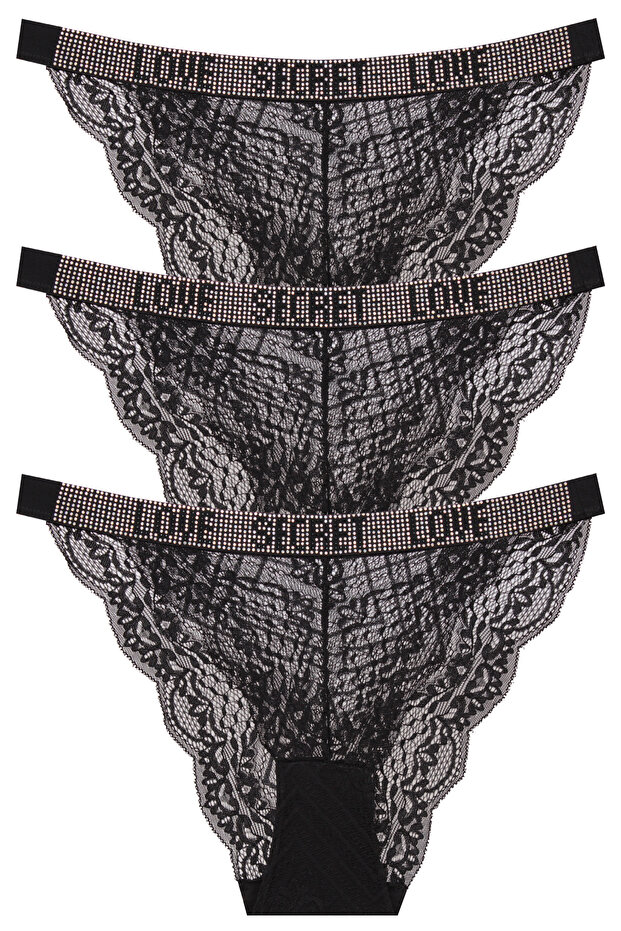 Beli Drawstring Stone Printed Full Lace Stylish Panties 3 Pack W-4738