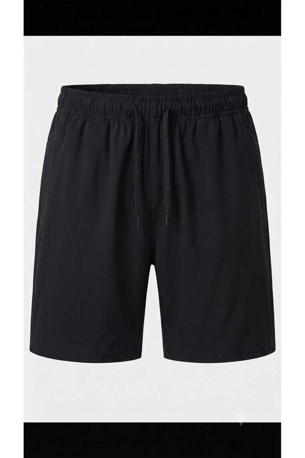 Makiteks Men's Women's Unisex Black Combed Cotton Shorts with Elastic Laces and Pockets, Comfortable Cut, Daily Sports Shorts