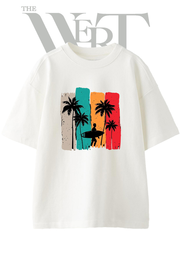 Surfer Surfboard Design Printed Unisex White Oversize T-Shirt