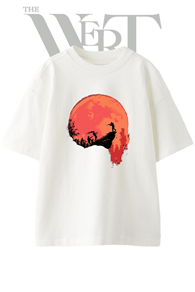 Zombie Survival Design Printed Unisex White Oversize T-Shirt
