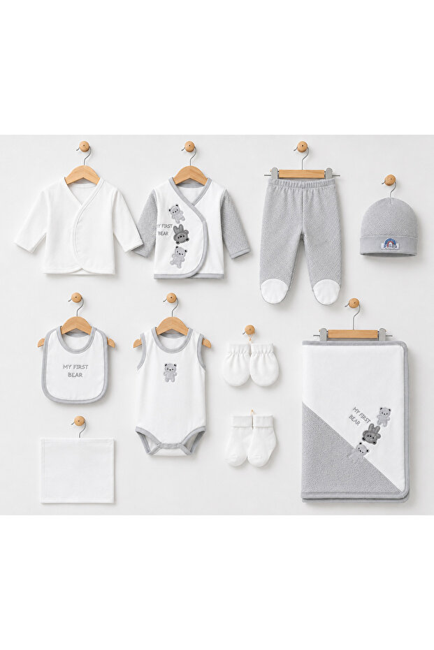 Teddy Bear Embroidered 10 Piece Newborn Hospital Discharge Baby Set - 100% Cotton - Boxed