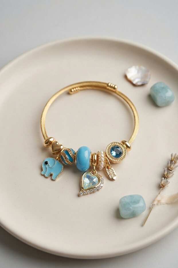 Heart and Elephant Model Blue Charm Bracelet - Ebj260725W44539