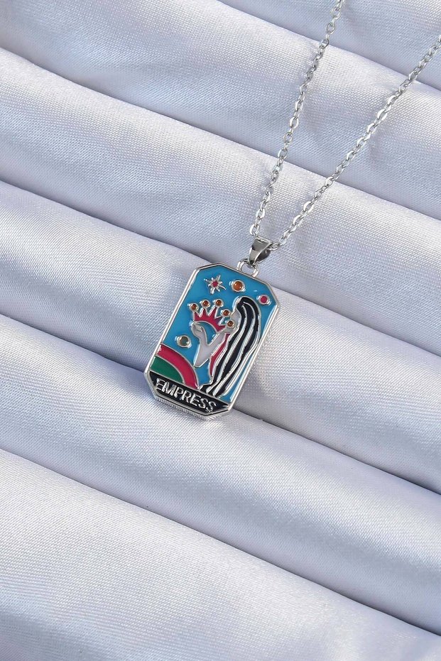 316L Steel Chain Silver Color Colorful Enamel Tarot Necklace with Crown and Girl Figure