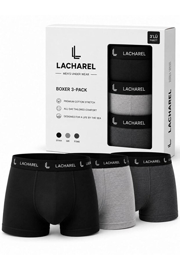 Men's Lycra Cotton Breathable Combed Cotton Boxer 3-Pack - Black - Gray - Smoked Mariposa Secret
