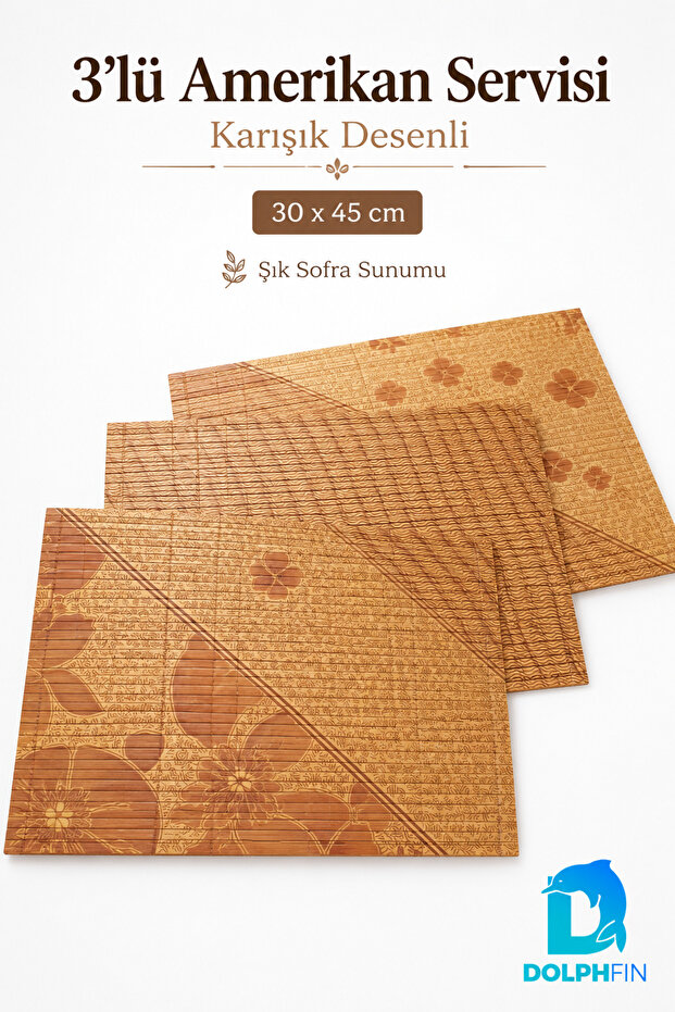 3-Piece Bamboo American Service Set 30 X 45 cm Mixed Patterned Table Mats