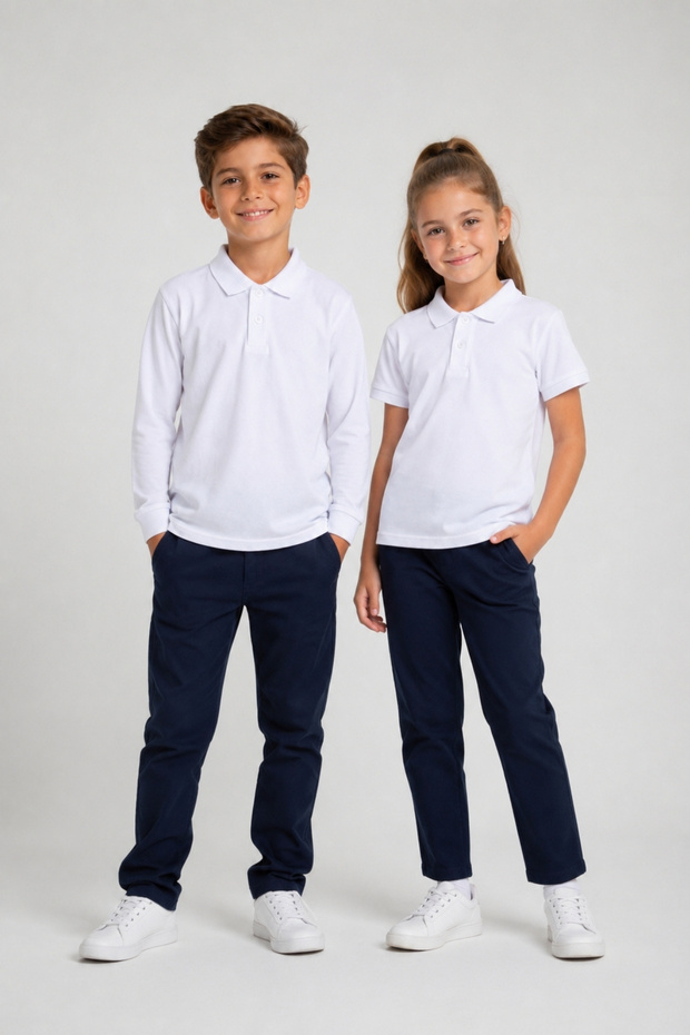 Unisex Kids' Gray Melange Long Sleeve Polo Collar Plain Basic T-Shirt - Comfortable Cotton Fabric Suitable for Daily and School Use