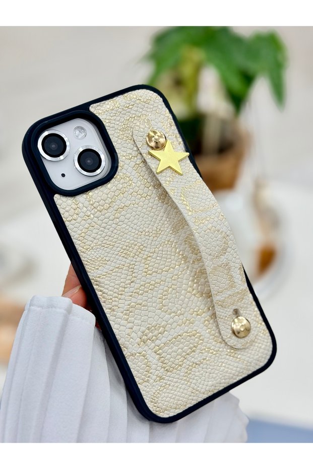 Star Design Leather-Look Flexible Silicone Case with Compatible Holder for iPhone 15 - 14 - 13