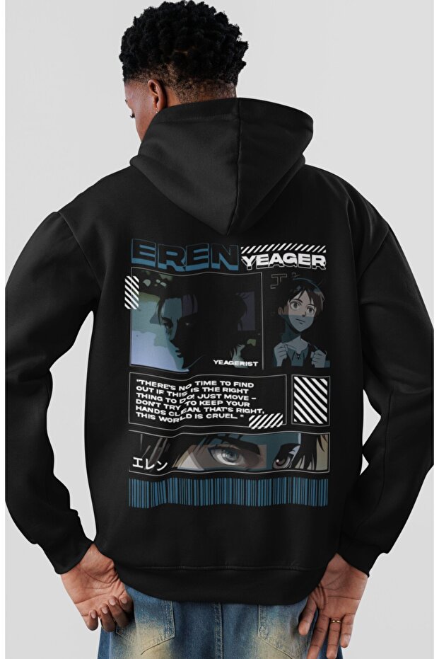 Attack on Titan Eren Yeager Anime Back Printed Unisex Oversize Combed Cotton Hoodie