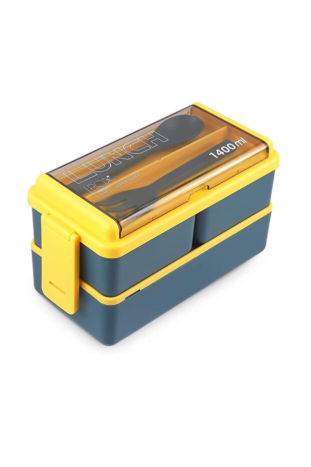 Stackable Bento Box,3-in-1 Lunch Container with 3 Compartments,Portable,1400ml,Blue,for Office Workers,Students