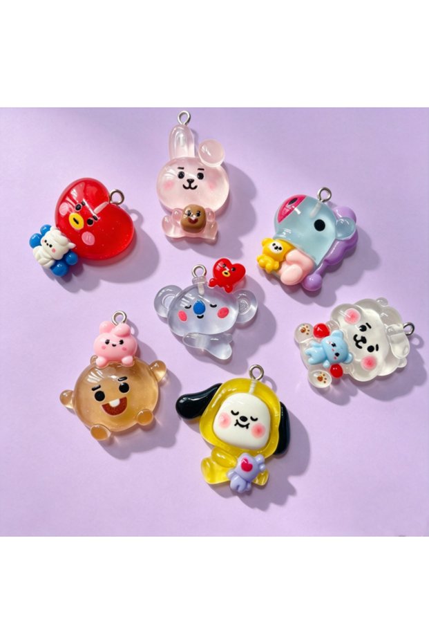 7pcs 7Pcs/Set Kawaii Bunny Dog BT21 Cartoon Resin Cute Charms Jewelry Making Bracelet Keychain Makin