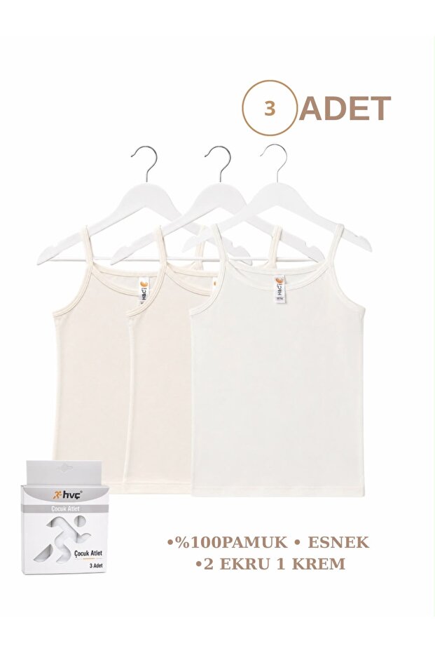 H&C Girls' 3-Piece 100% Cotton String Strap Undershirt Soft Breathable Underwear Undershirt
