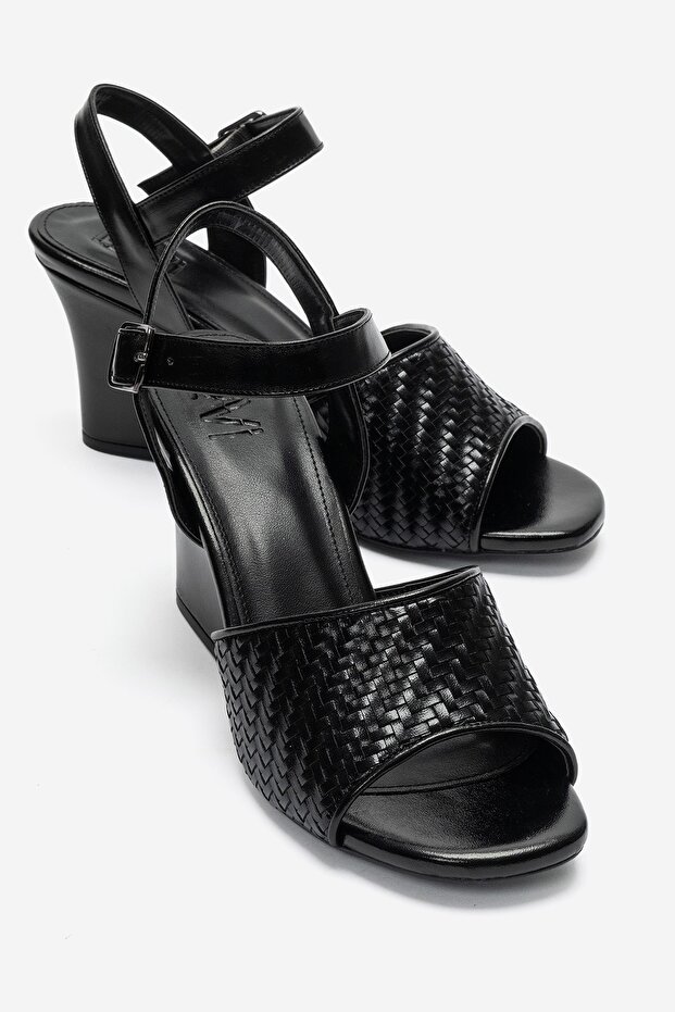 Sylvar Black Knitted Women's Wedge Heeled Shoes
