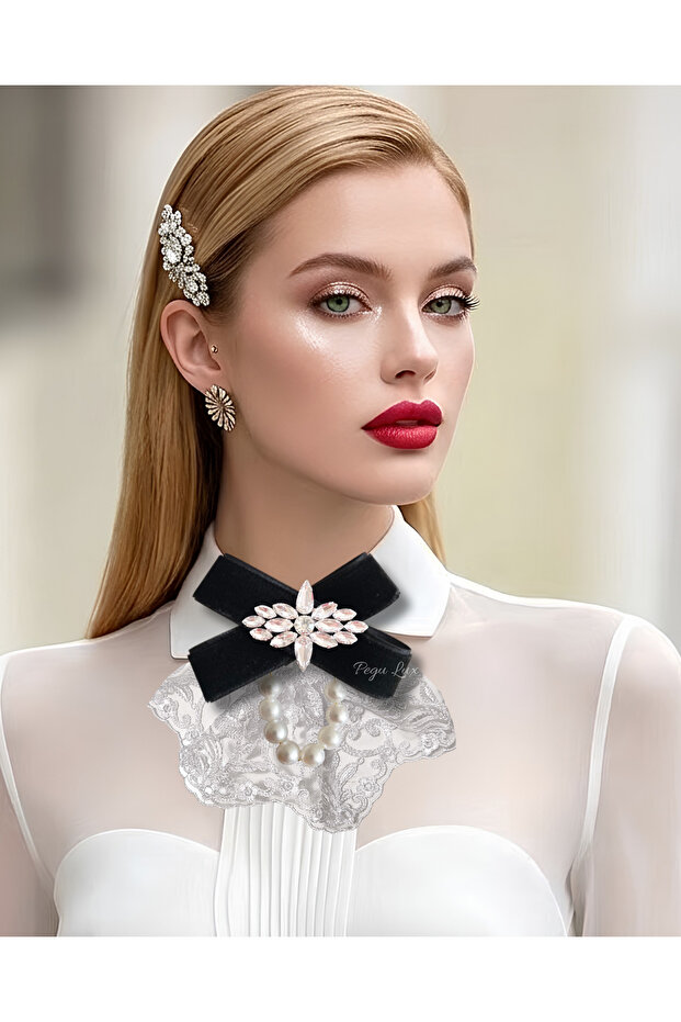 Luxury White Guipure Lace Special Design Brooch, Collar Brooch, Comes with a Bow Tie Pin.