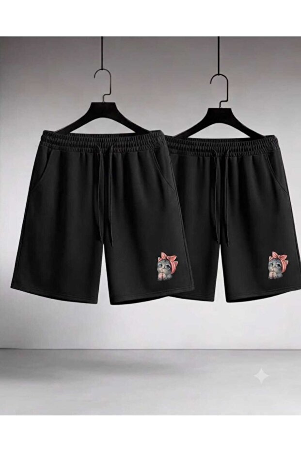Sport Shorts 2-Pack Thin Summer Sweat-Absorbing Cute Cat Printed Women's / Girls' Model