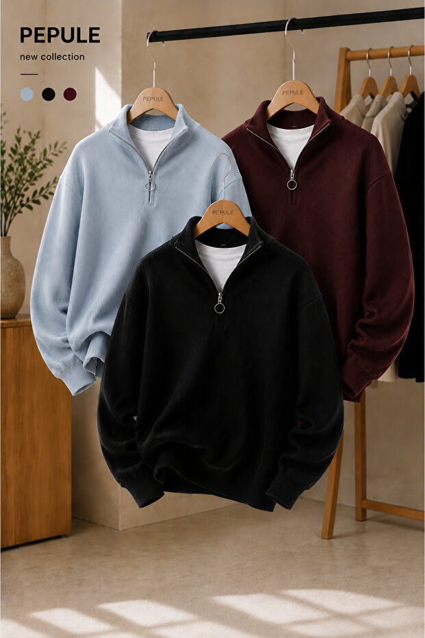 Advantageous 3-Piece Set Men's Casual Half-Zip Winter Knitwear Thessaloniki Sweater