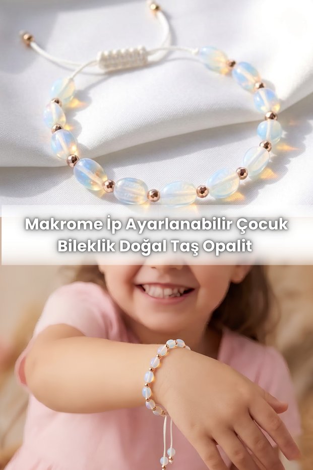 Macrame Rope Adjustable Children's Bracelet Natural Stone Opalite Stone, Citrine Stone, Amethyst Stone, Fluorite Stone, Pink Quartz Stone, Tourmaline Stone, Moonstone