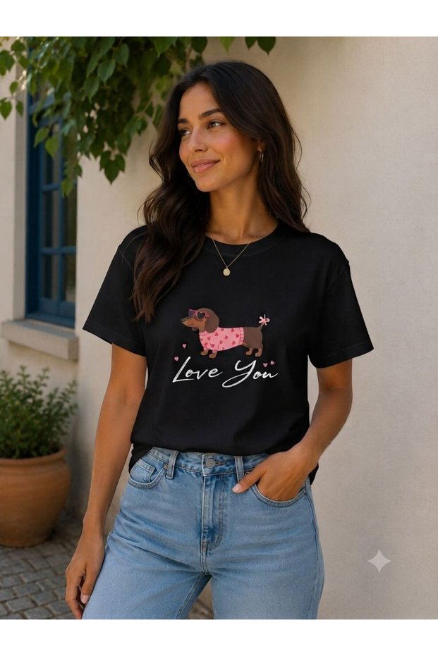 Women's Basic Love You Digital Printed T-Shirt
