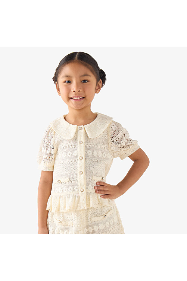 Sailor Collar Short Sleeves Peplum Top with Lace