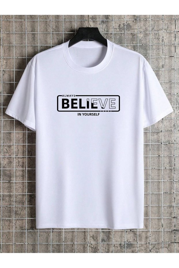 Unisex White Believe Printed Oversize T-Shirt