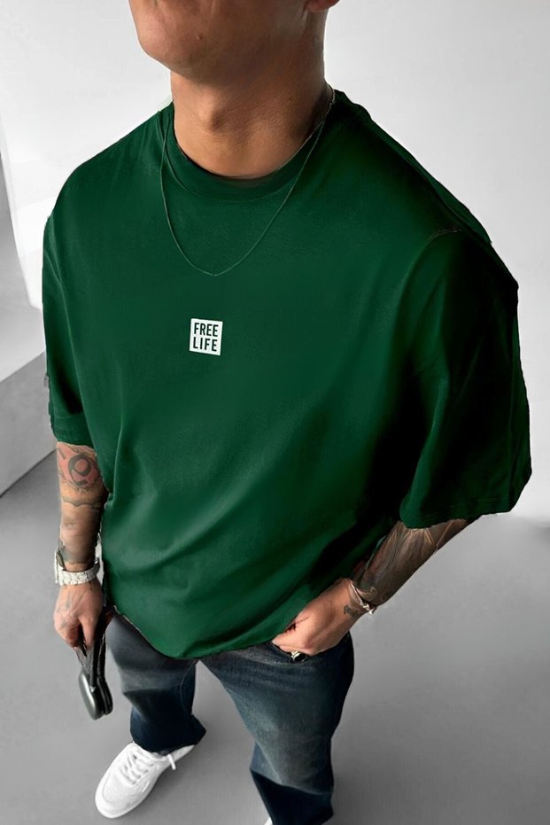 Men's Nefti Green Free Life Printed Oversize T-Shirt