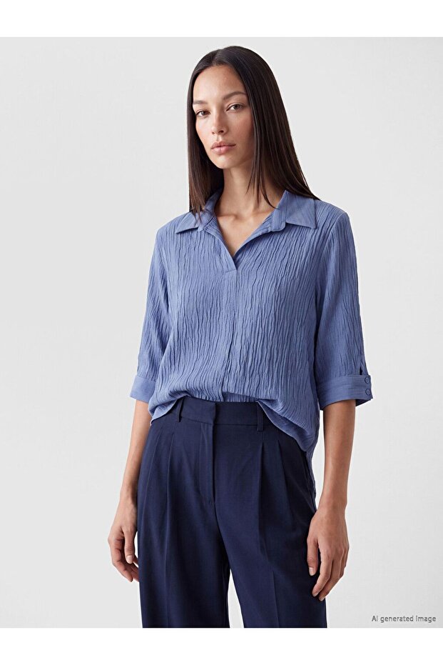 Lcw Everyday Purple Shirt Collar Textured Oversize Blouse