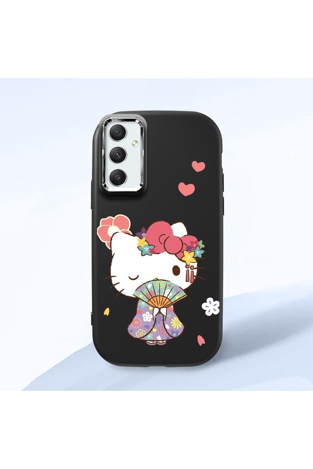Samsung Galaxy A34 Compatible Case Camera Protector Black Silicone Couple Phone Case Kitty Pattern