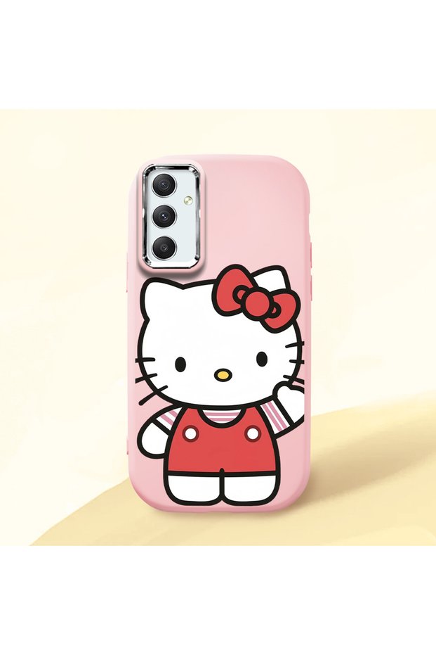 Samsung Galaxy A34 Compatible Case Camera Protector Pink Silicone Couple Phone Case with Kitty Pattern