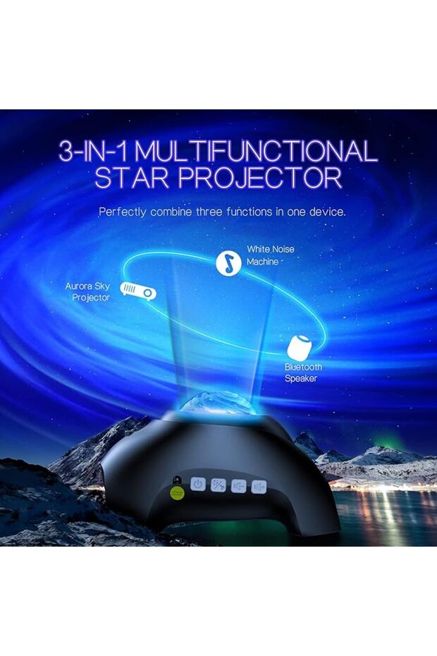 جهاز عرض أضواء الشفق القطبي FIAHNG HODANS Northern Galaxy مع 33 تأثيرًا ضوئيًا، إضاءة ليلية LED للنجوم
