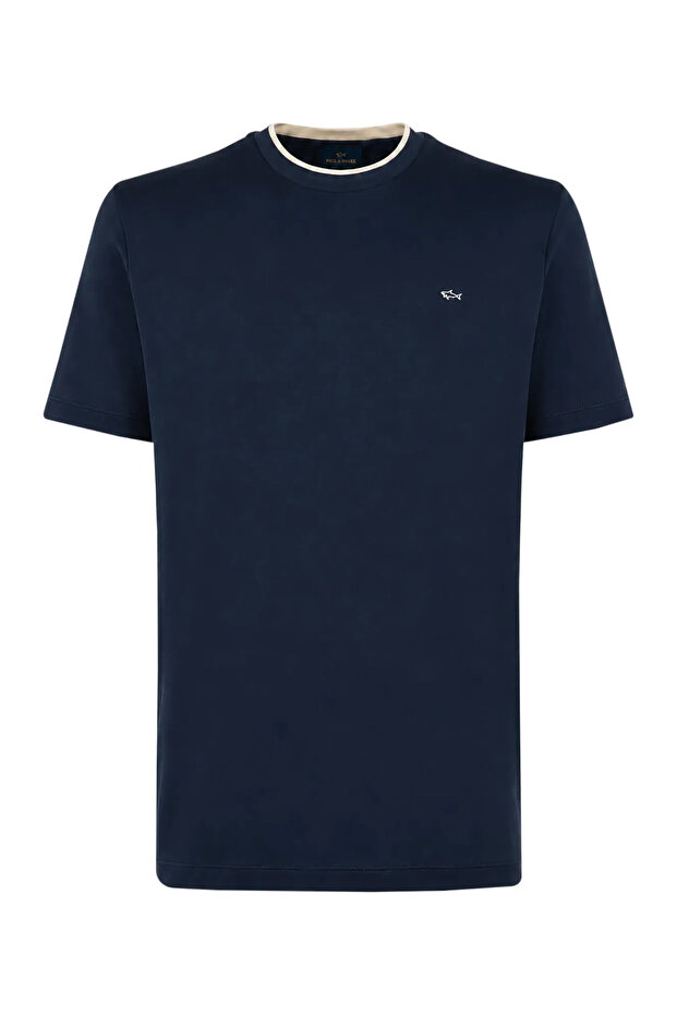 Men's Regular Cut Logo Detailed Round Neck Cotton Short Sleeve Navy Blue T-Shirt