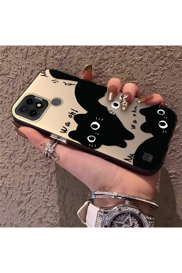 Realme C21 Compatible High Quality Fun Black Cat Printed Case, Cute Stylish Shock