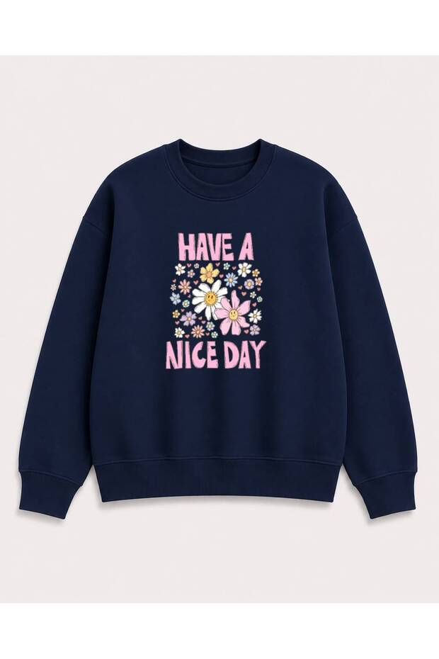Emoji Flowers Printed 2 Thread Threaded Crew Neck Sweatshirt