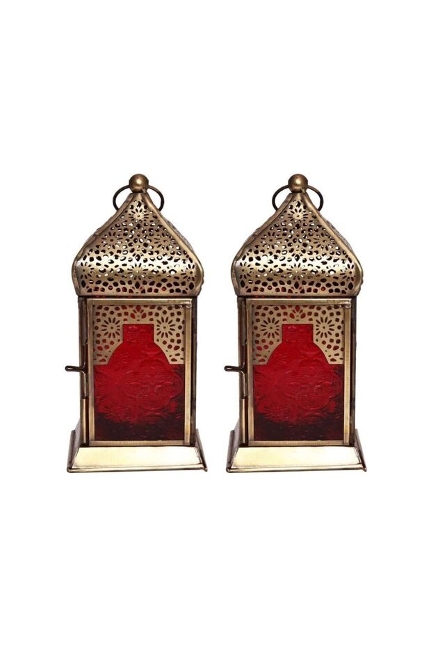 Handmade Decorative Candle Holder Vintage Lantern| Red | Living Room, Bedroom & Outdoor | Home Decoration, Hanging, Table Top | Ramadan, Eid, Diwali, Weddings, Parties | Iron 2PC