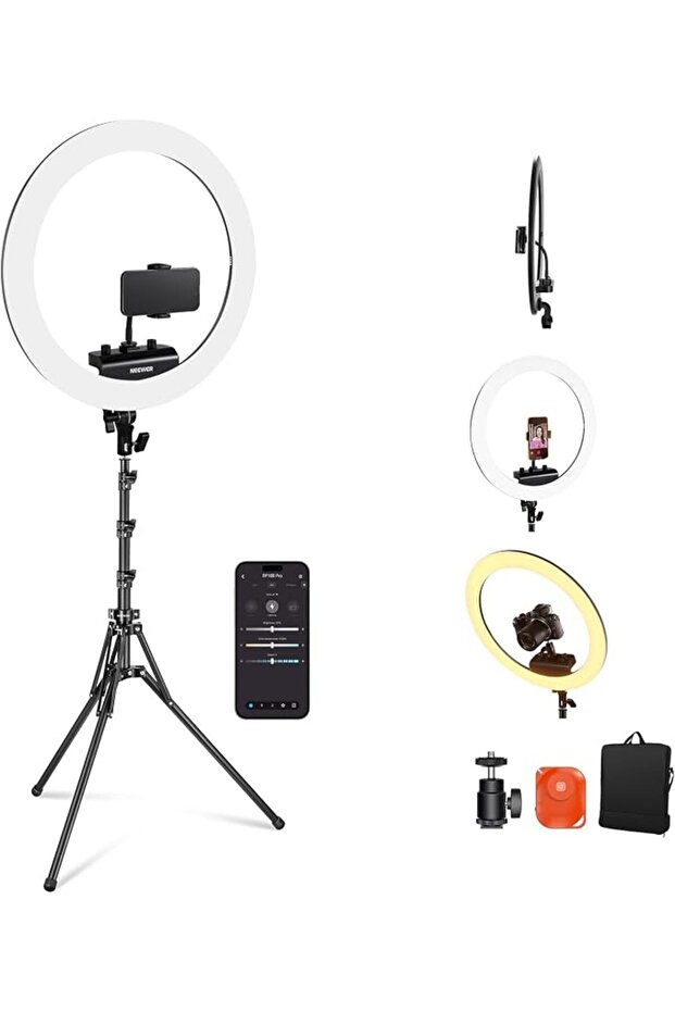 Professional 18 Inch Ring Light with Tripod Stand Holder, 45W Remote Shutter App Control, Vid