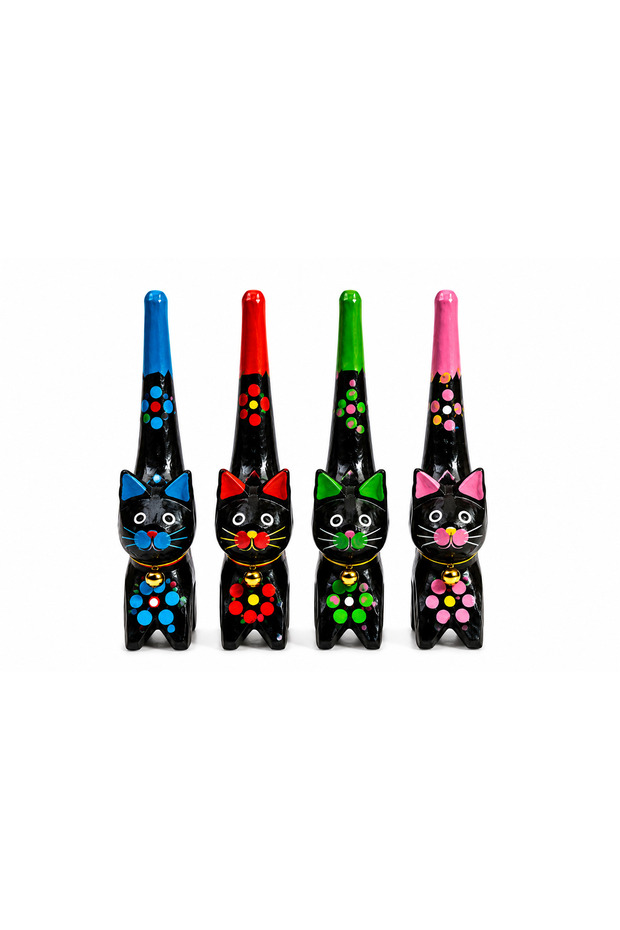 Colorful Wooden Cat Ring Holder Set of 4 Handmade Jewelry Stand Decorative Desktop Organizer