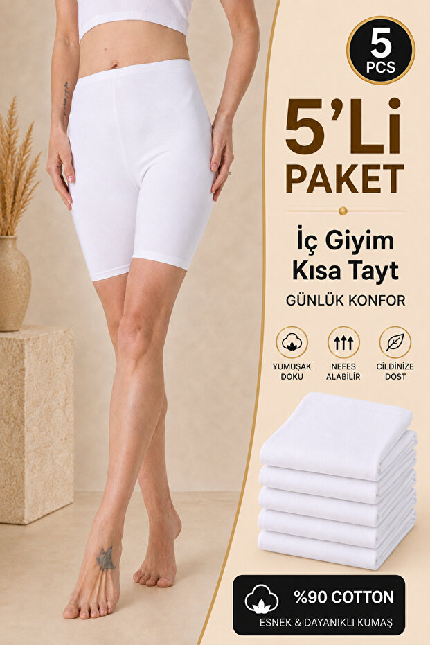 Women's 5-Pack Underwear Knee-Length Leggings - 90% Cotton