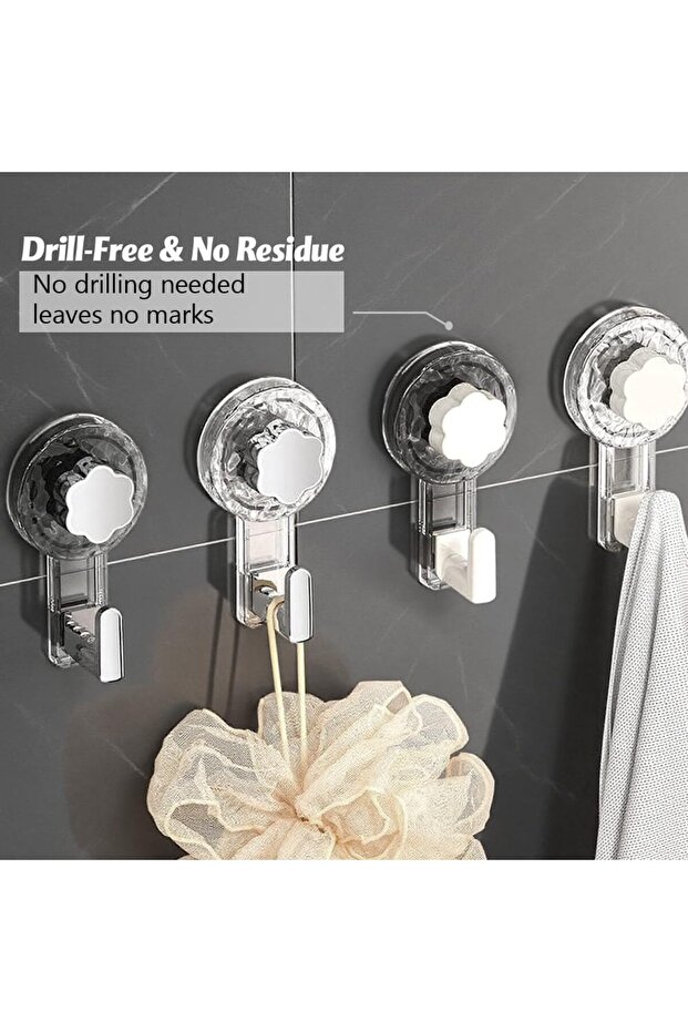 4-Pack Bathroom Towel Hooks, Reusable Super Strong Suction Cup Hooks for Bathroom, Kitchen, Camping, Cars, (Transparent + White)