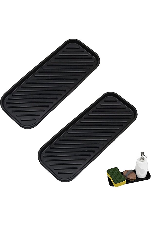 Kitchen & Bathroom Two-Piece Silicone Foam Rack Set - Space-Saving Storage Boxes (Black)