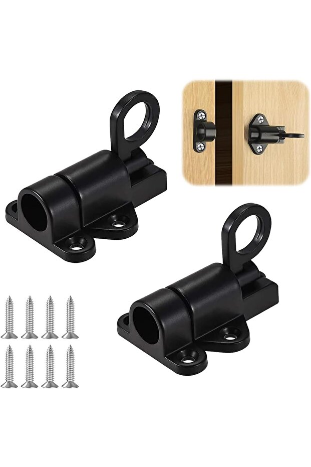 Two-piece automatic spring door lock with aluminum alloy sliding latch and screws; suitable for doors, windows, and cabinets.